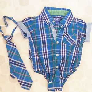 Andy & Evan blue plaid shirtzie w/ tie